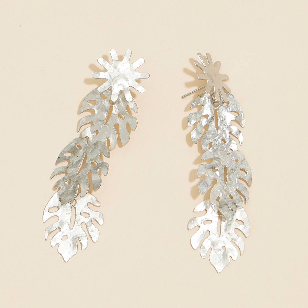 Hand Crafted Tropical Leaf Linked Dangling Earrings