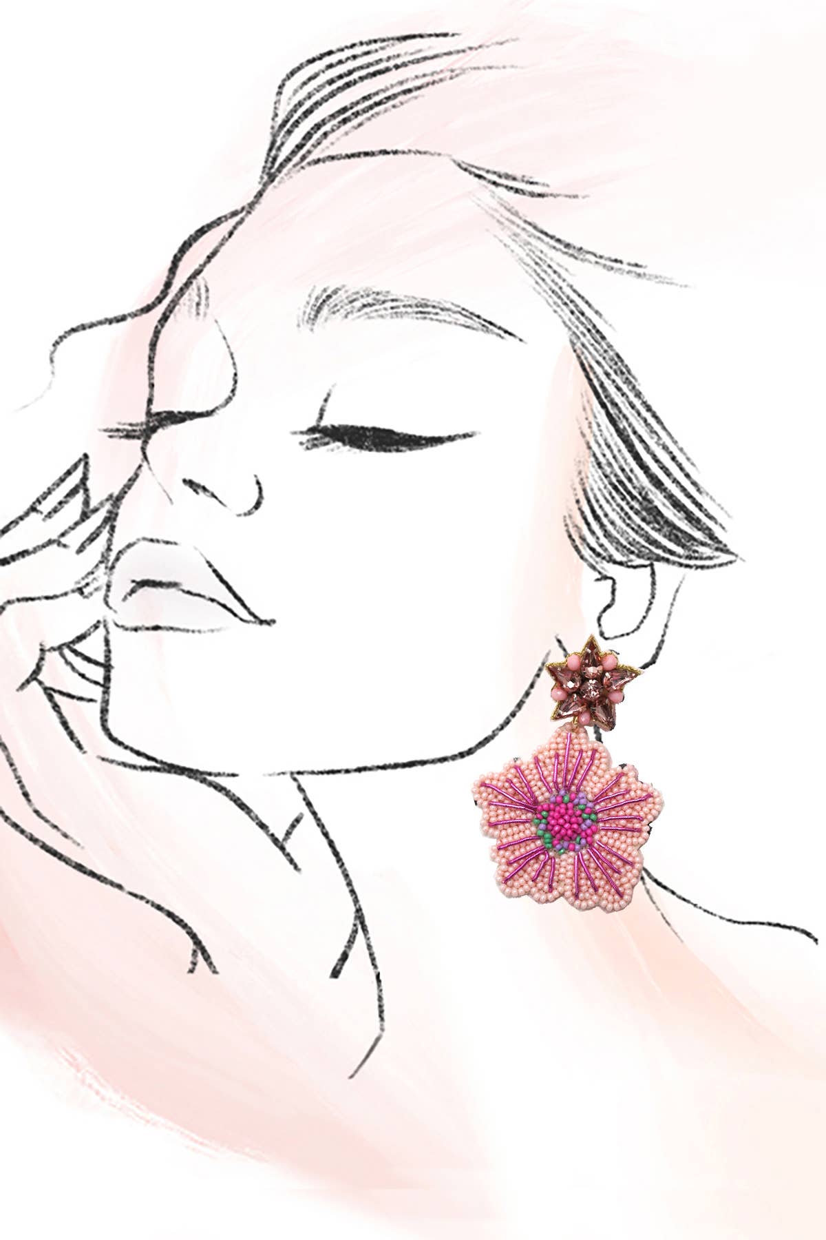 FLOWER  SEED BEADED DROP EARRINGS