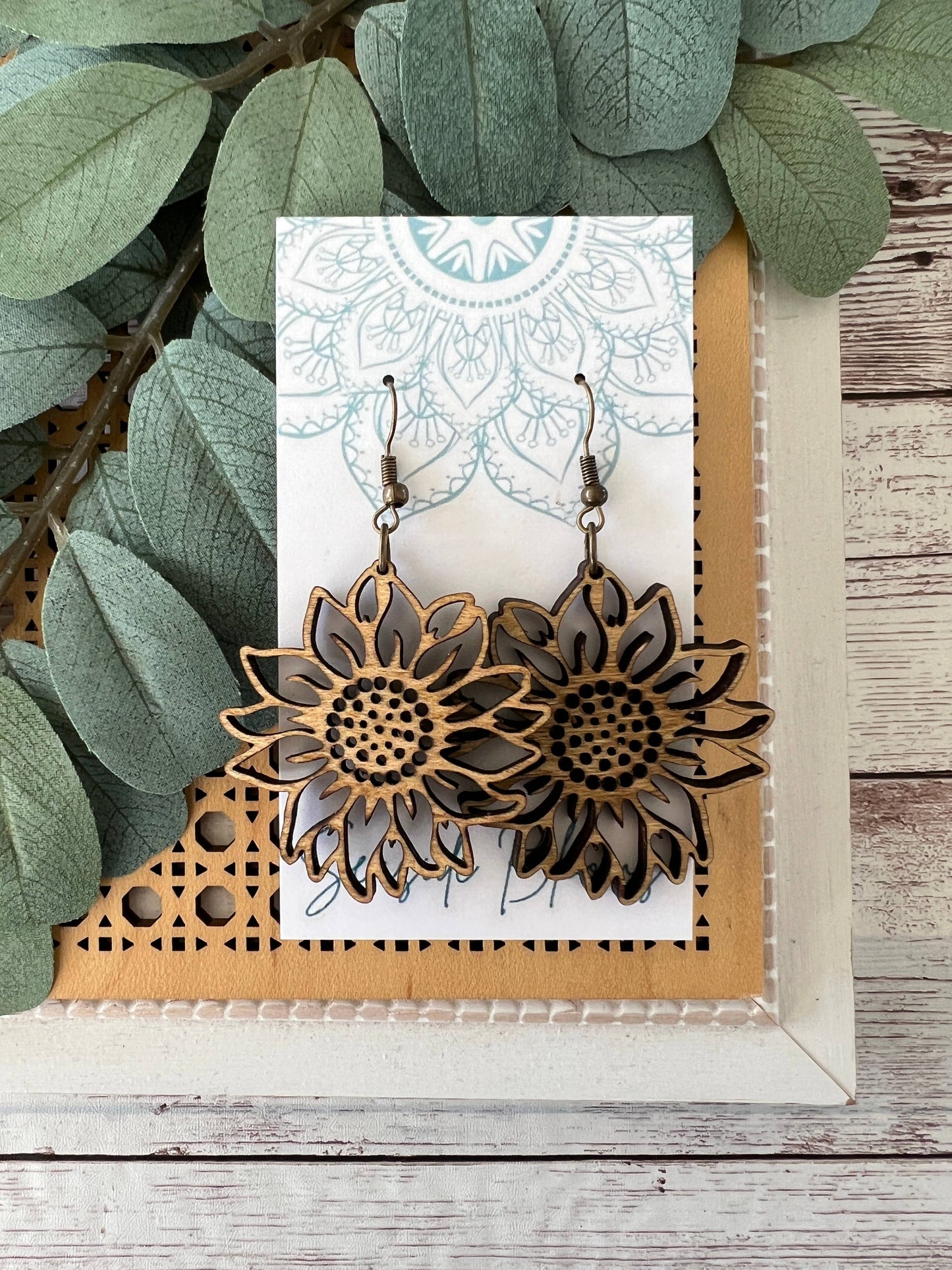 Boho hand painted lightweight maple wood earrings  