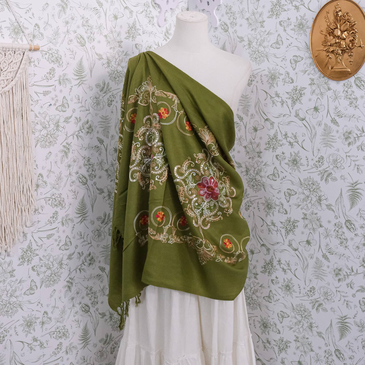 Boho Floral Paisley Embroidered Shawl Wrap