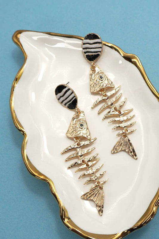 RETRO FISH BONE DROP EARRINGS