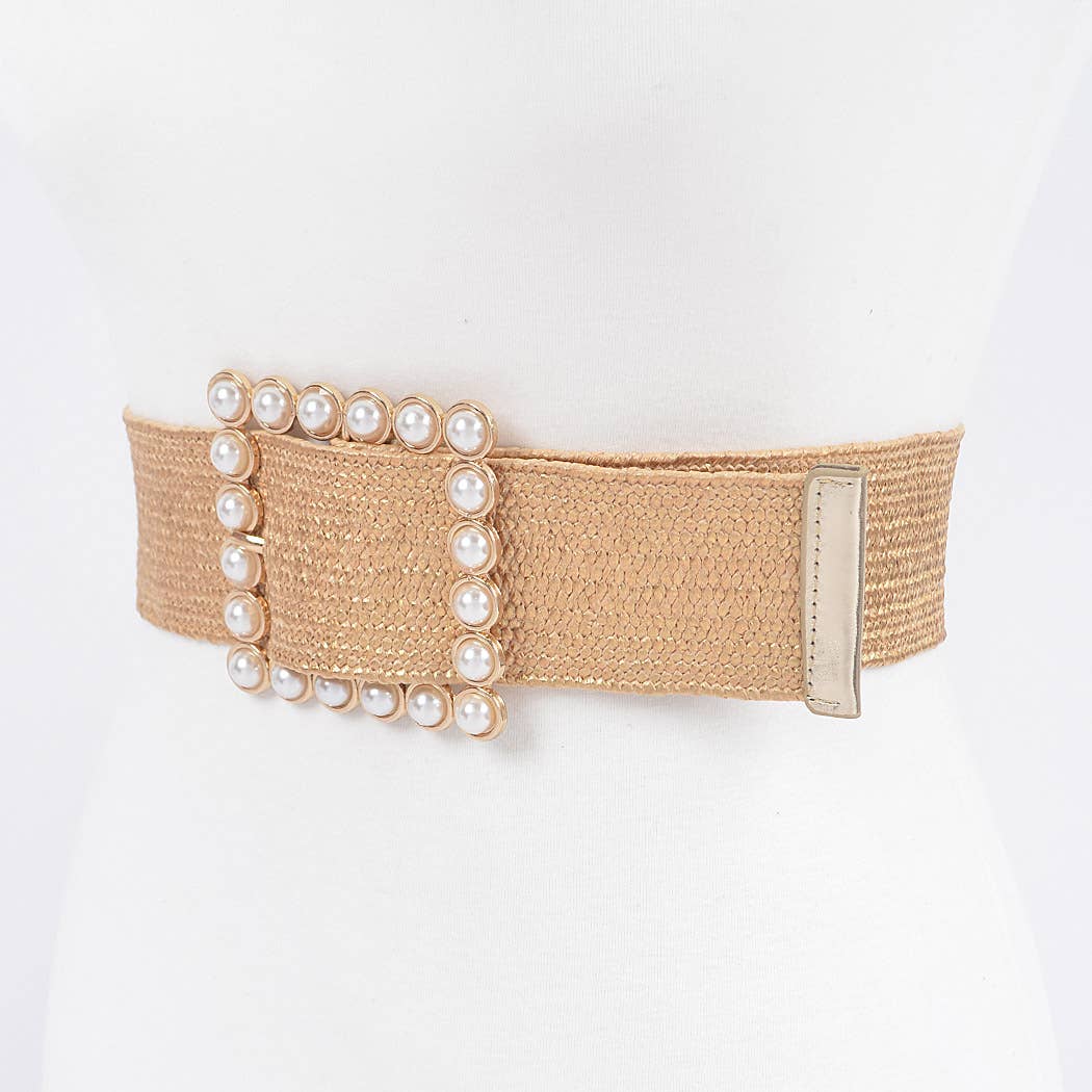 Wide Pearl Buckle Elastic Belt