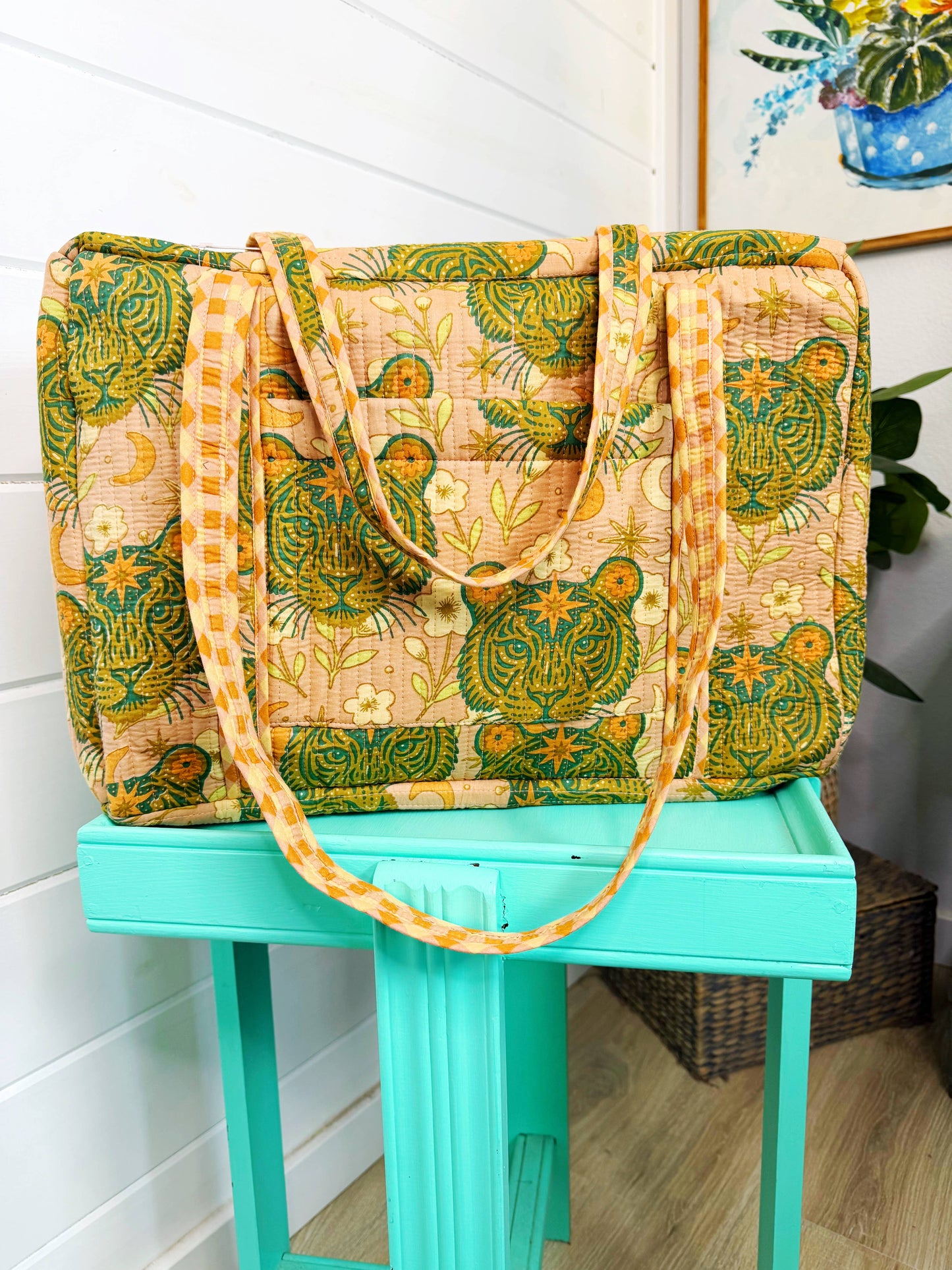 Sandstone Celestial Tiger Quilted Weekender Duffle Bag