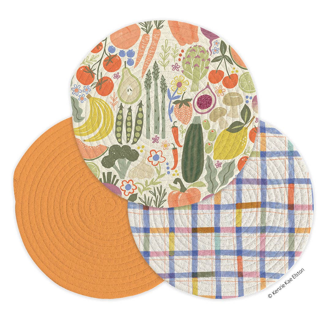 Farm Stand Cotton Kitchen Trivets, Set of 3 Pot Holders
