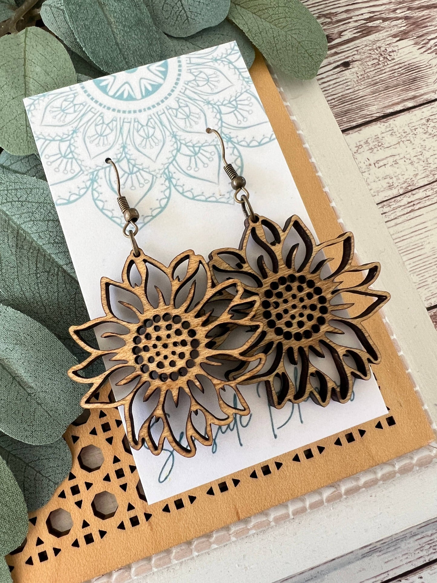 Boho hand painted lightweight maple wood earrings  