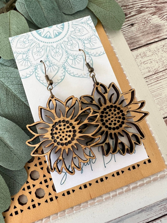 Boho hand painted lightweight maple wood earrings  