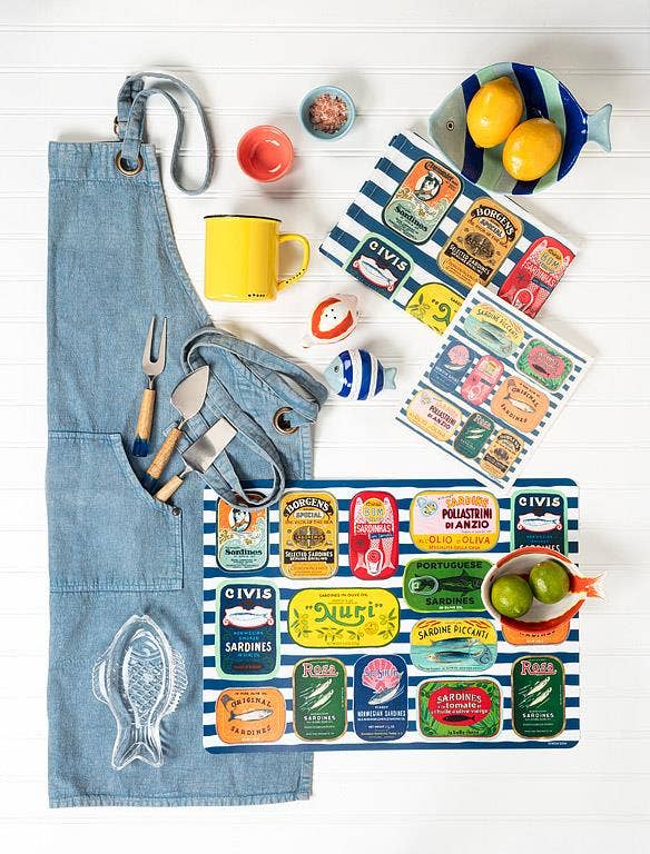 Sardine Tins on Stripes Dishcloth