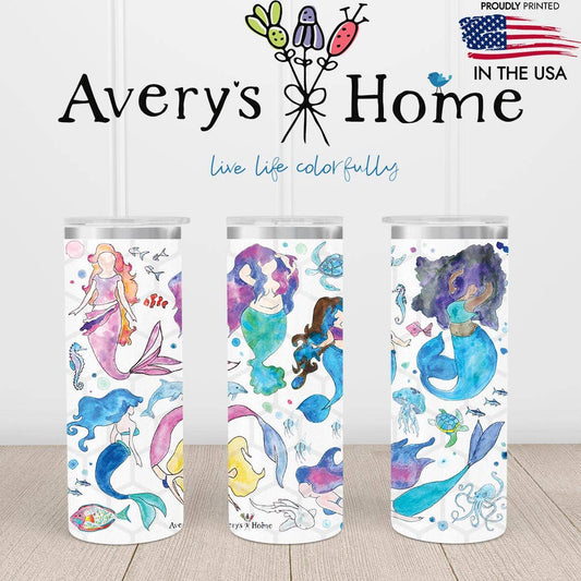 Mermaids Ocean Artwork Coastal 20 oz USA Skinny Tumbler