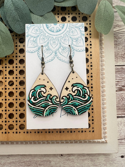 Beach waves ocean hand painted lightweight wood 