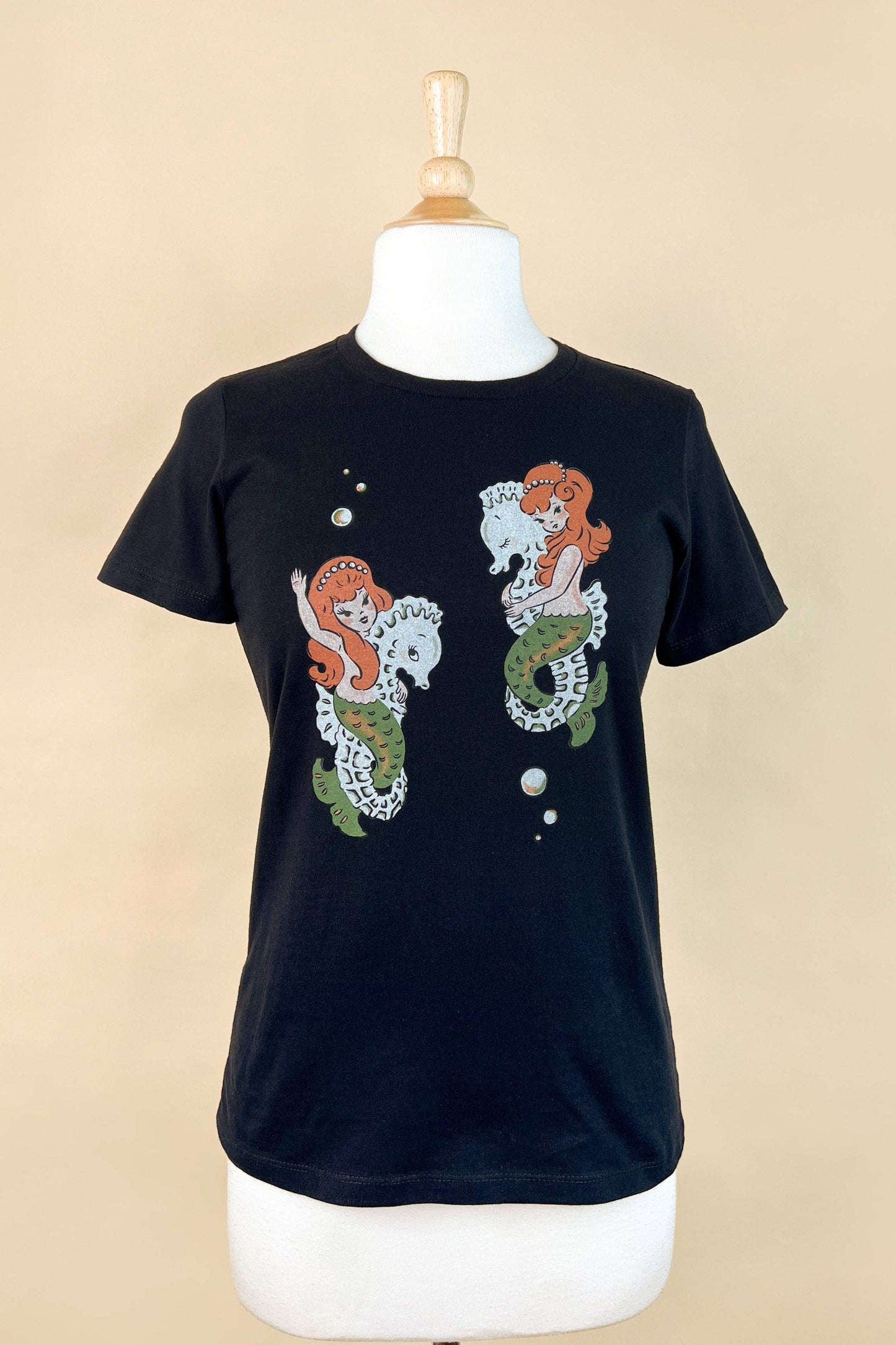 Mermaid Sisters Fitted Tee in Black