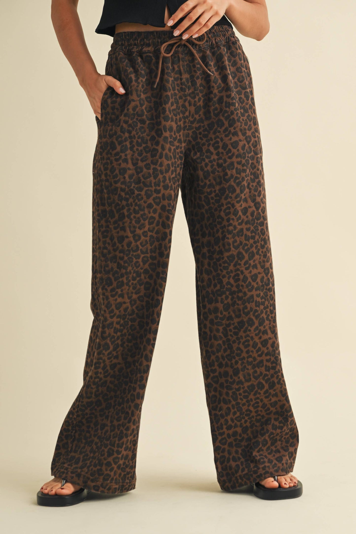LEOPARD DENIM TRACK PANTS