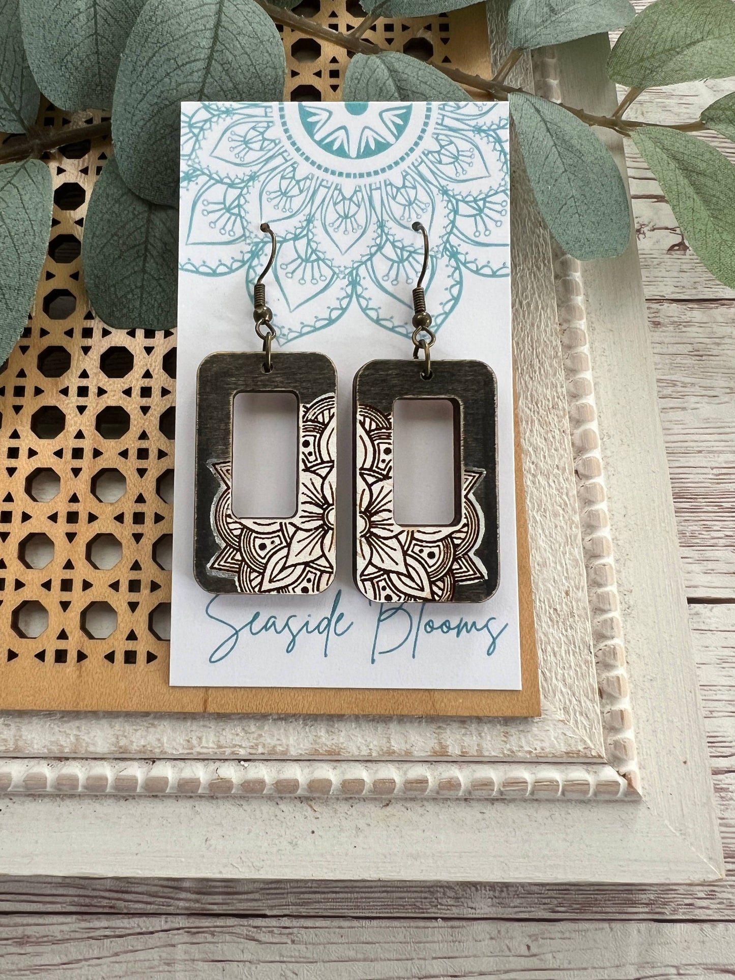Hand painted Boho Rectangle Earrings