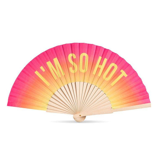 I'M SO HOT Hand Fan-Pink & Yellow-16"W