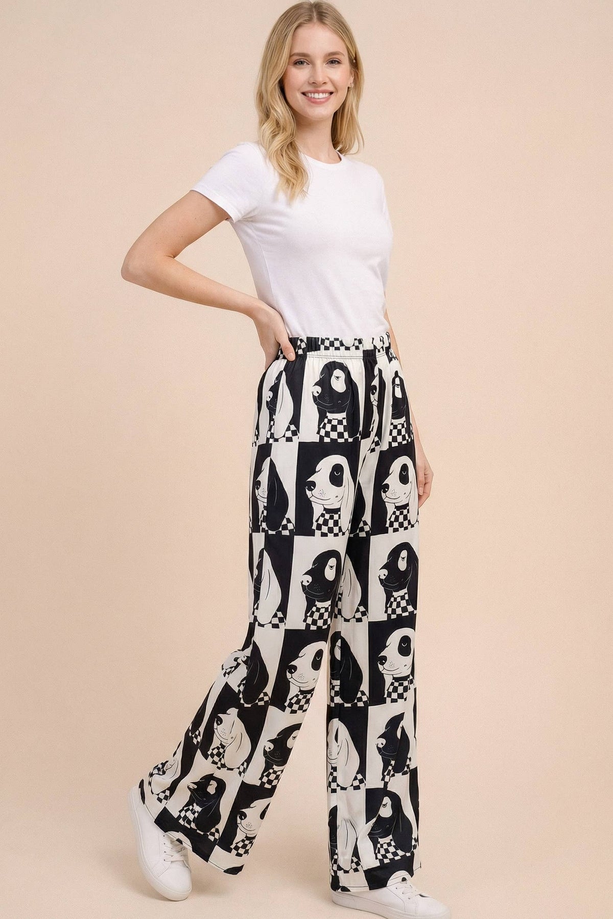 DOG CHECKERED WIDE LEG PANTS