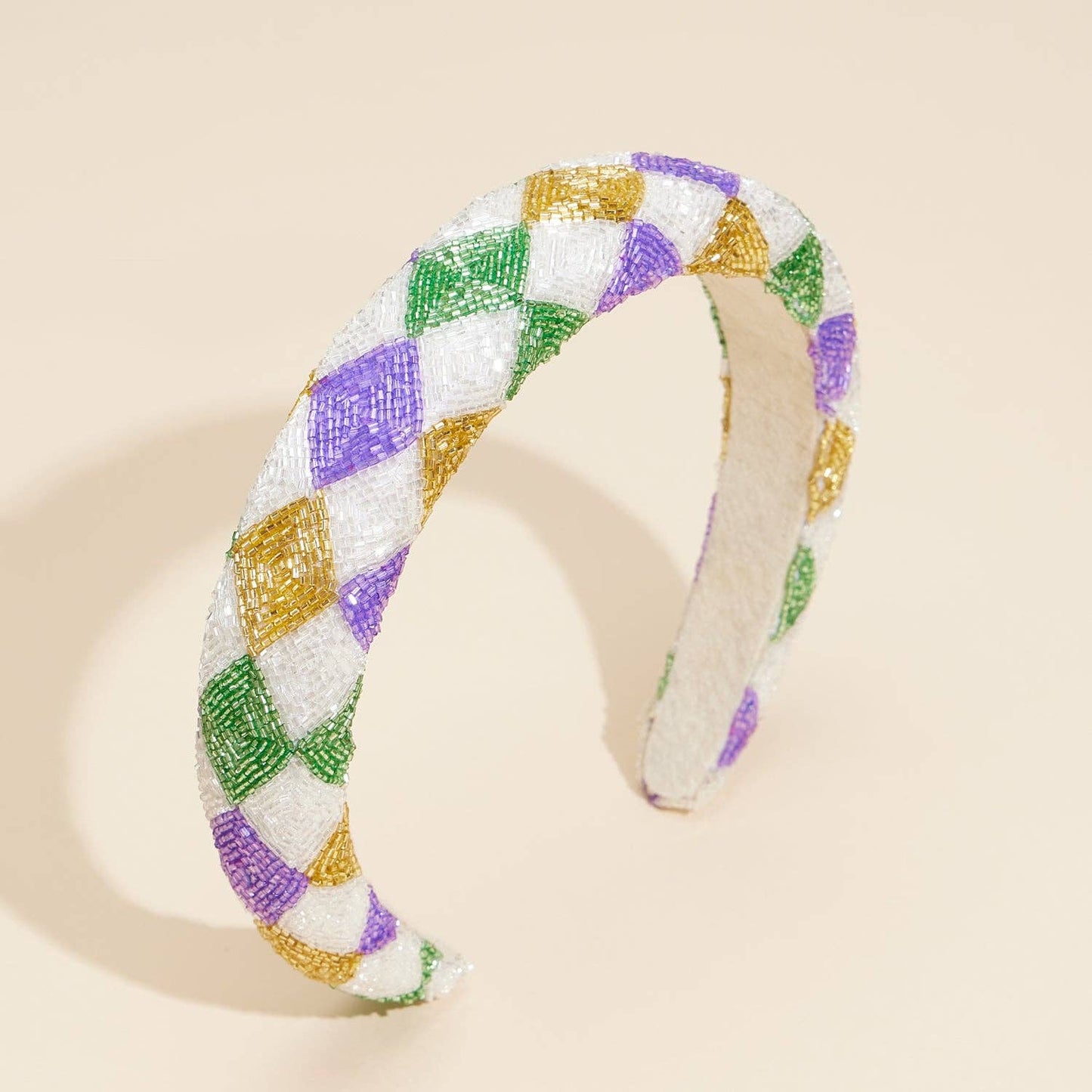 Colorful Beaded Mardi Gras- Checkered Headband