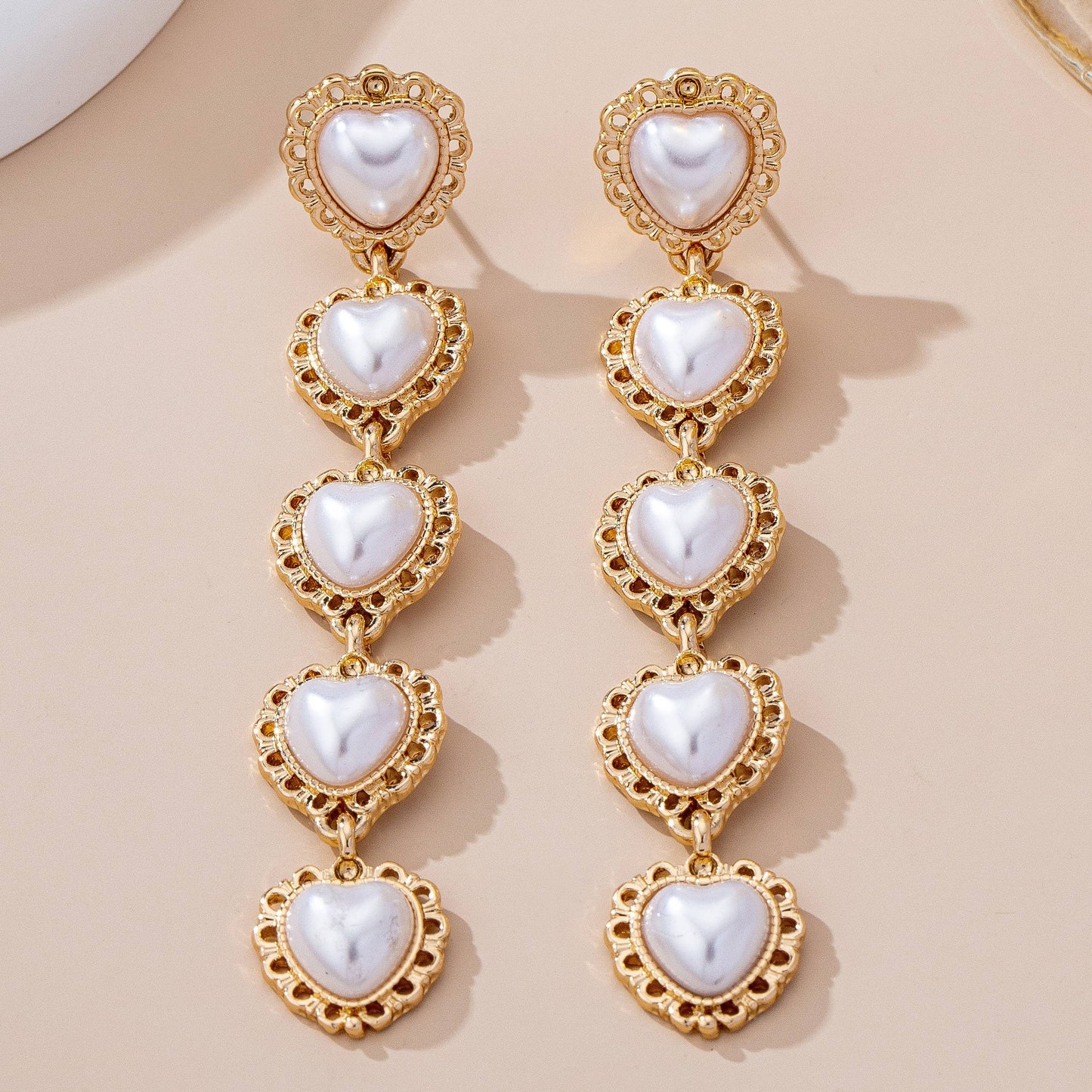 Pearl Heart Cascade Drop Earrings