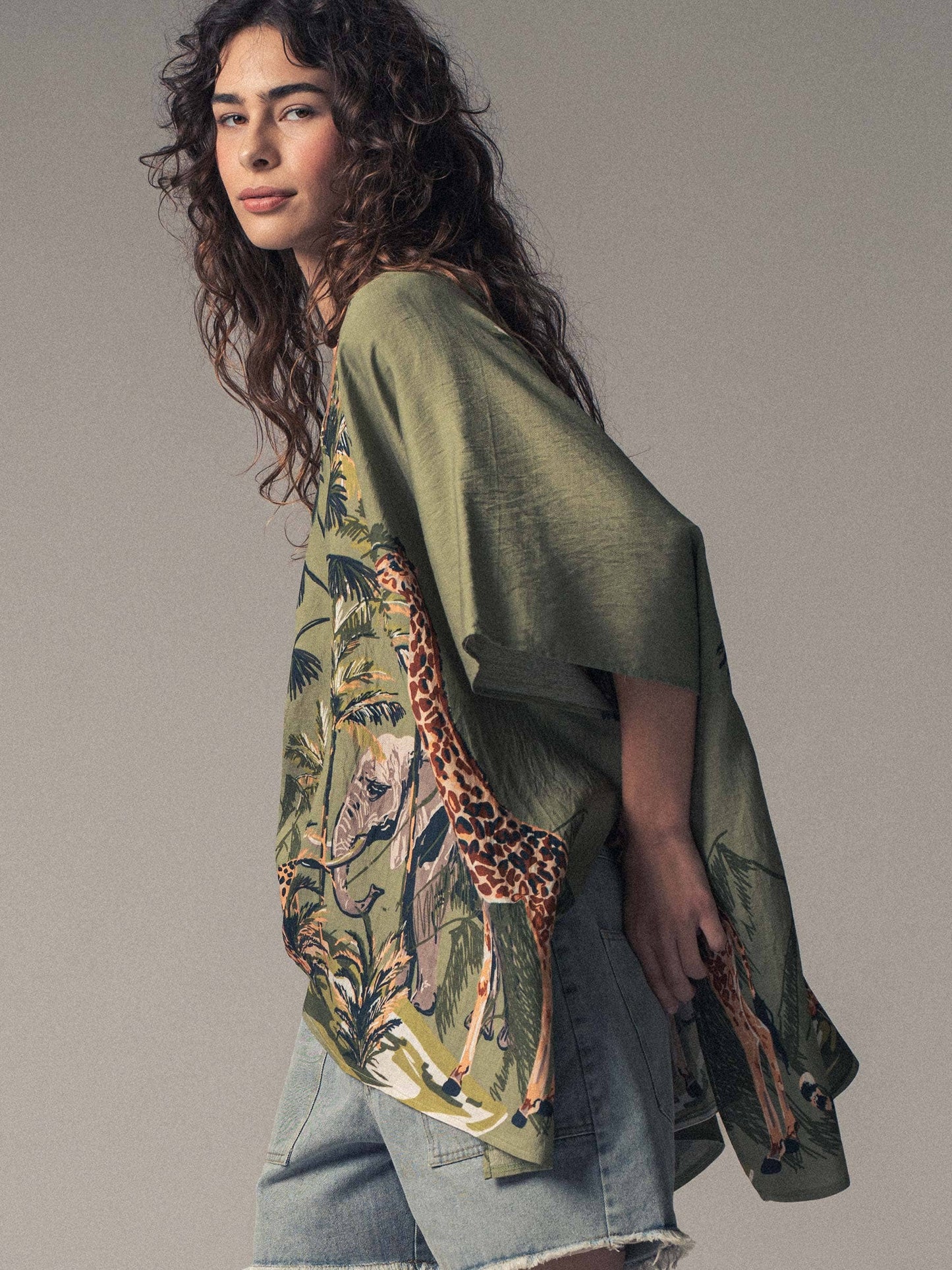 Safari Print V-Neck Poncho