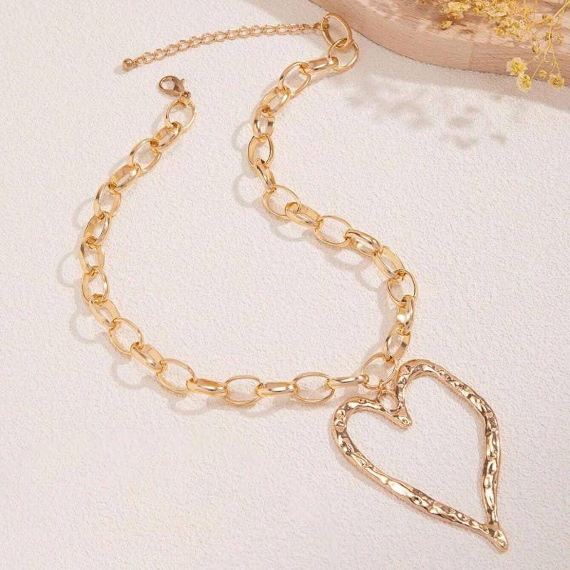 Statement Hammered Open Heart Necklace