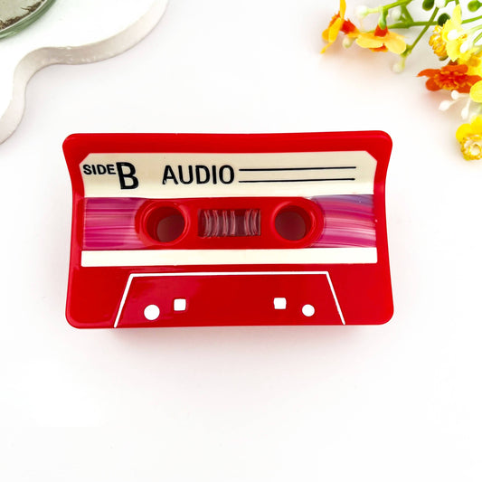 Retro Red Cassette Acetate Hair Claw Clip