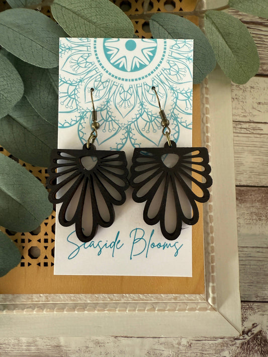 Boho hand painted lightweight maple wood earrings   