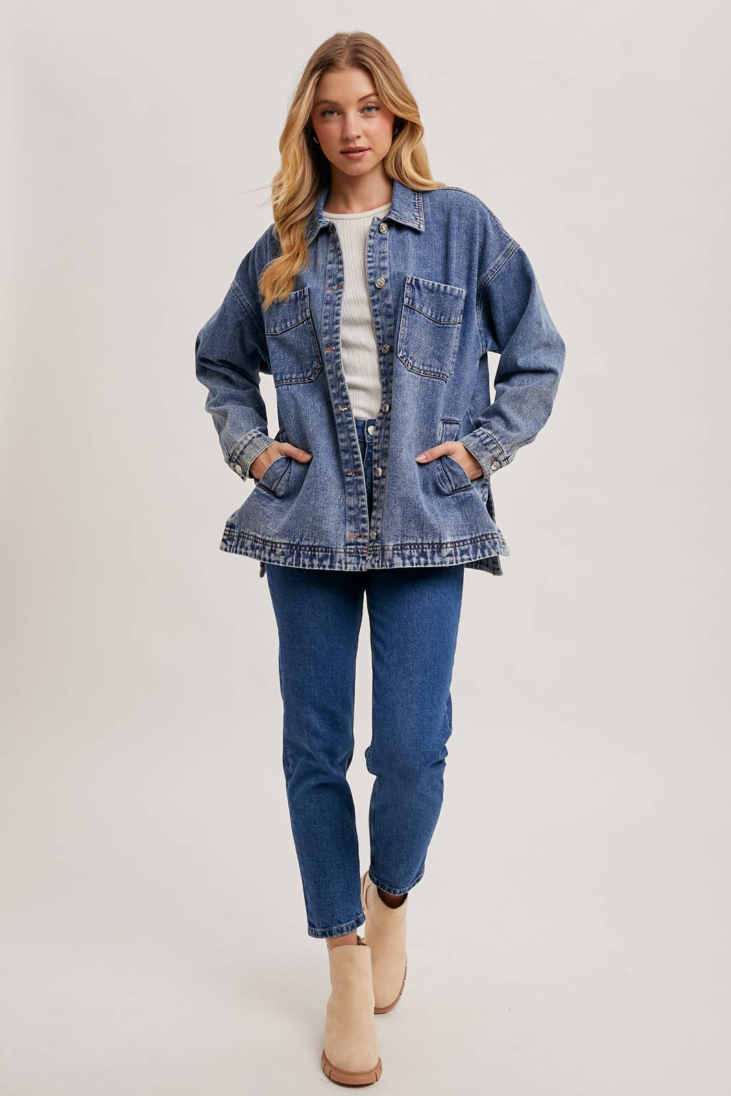 BUTTON DOWN SHIRT DENIM JACKET WITH POCKETS