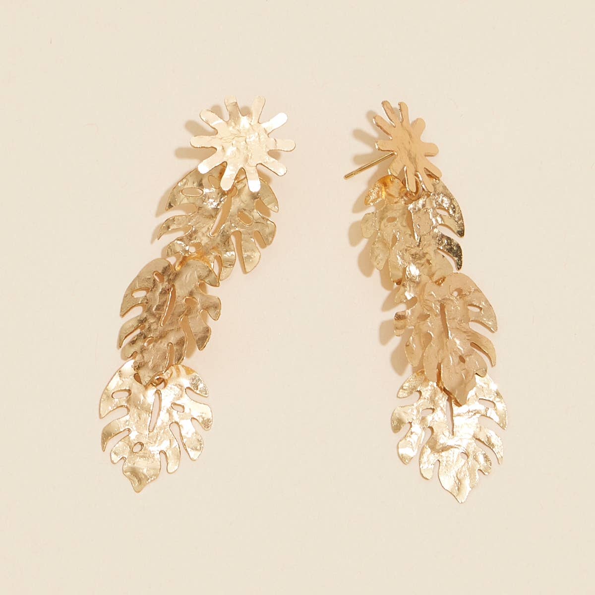 Hand Crafted Tropical Leaf Linked Dangling Earrings