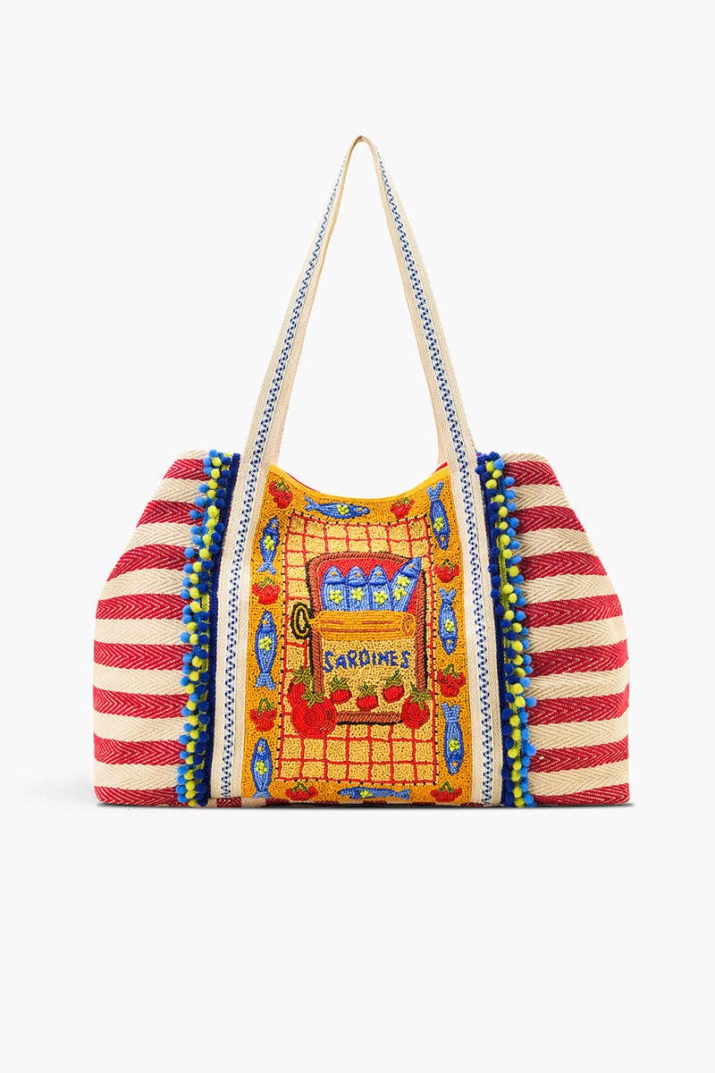 Deep Sea Sardine Beaded Coastal Oversized Tote