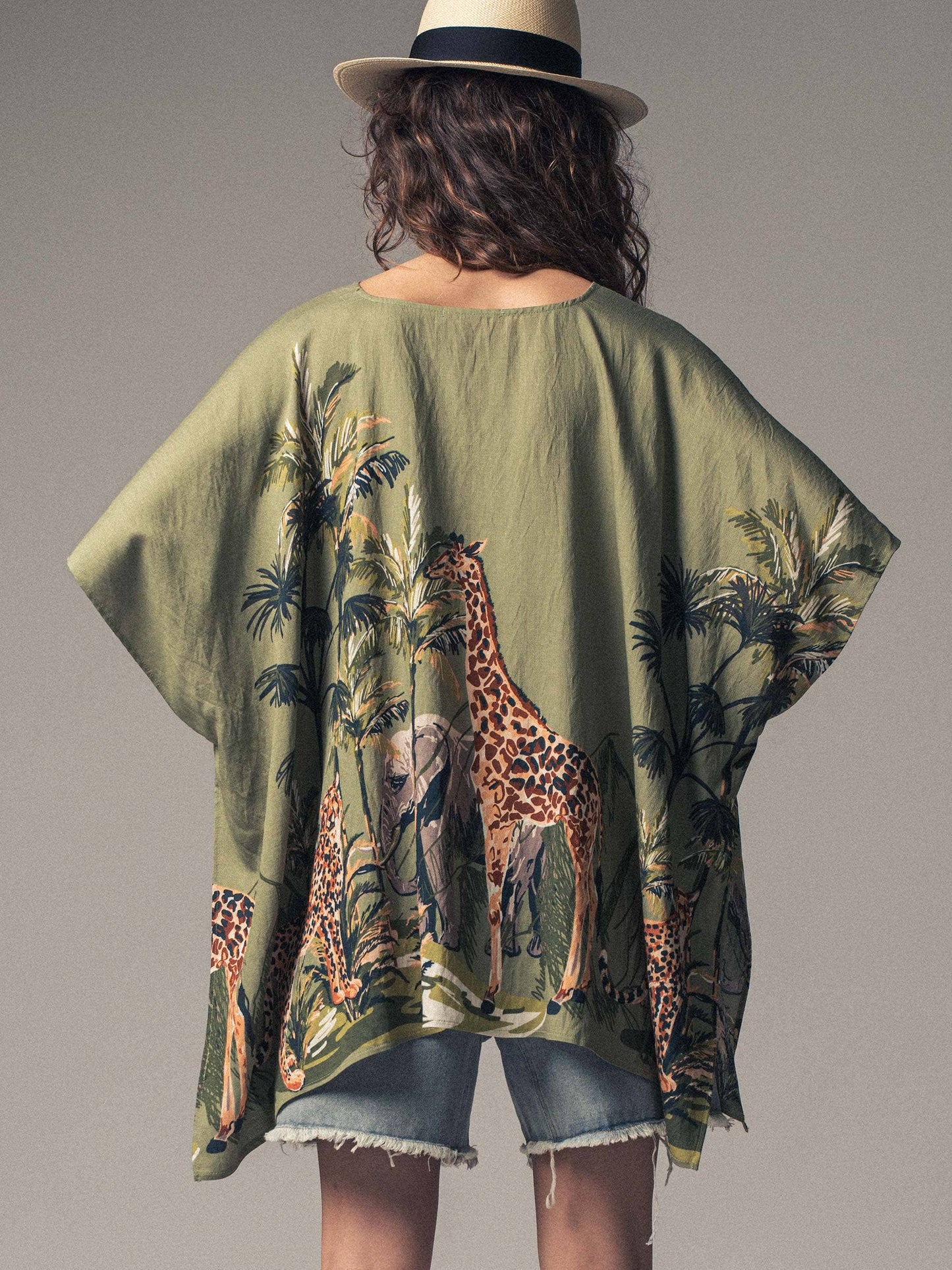 Safari Print V-Neck Poncho