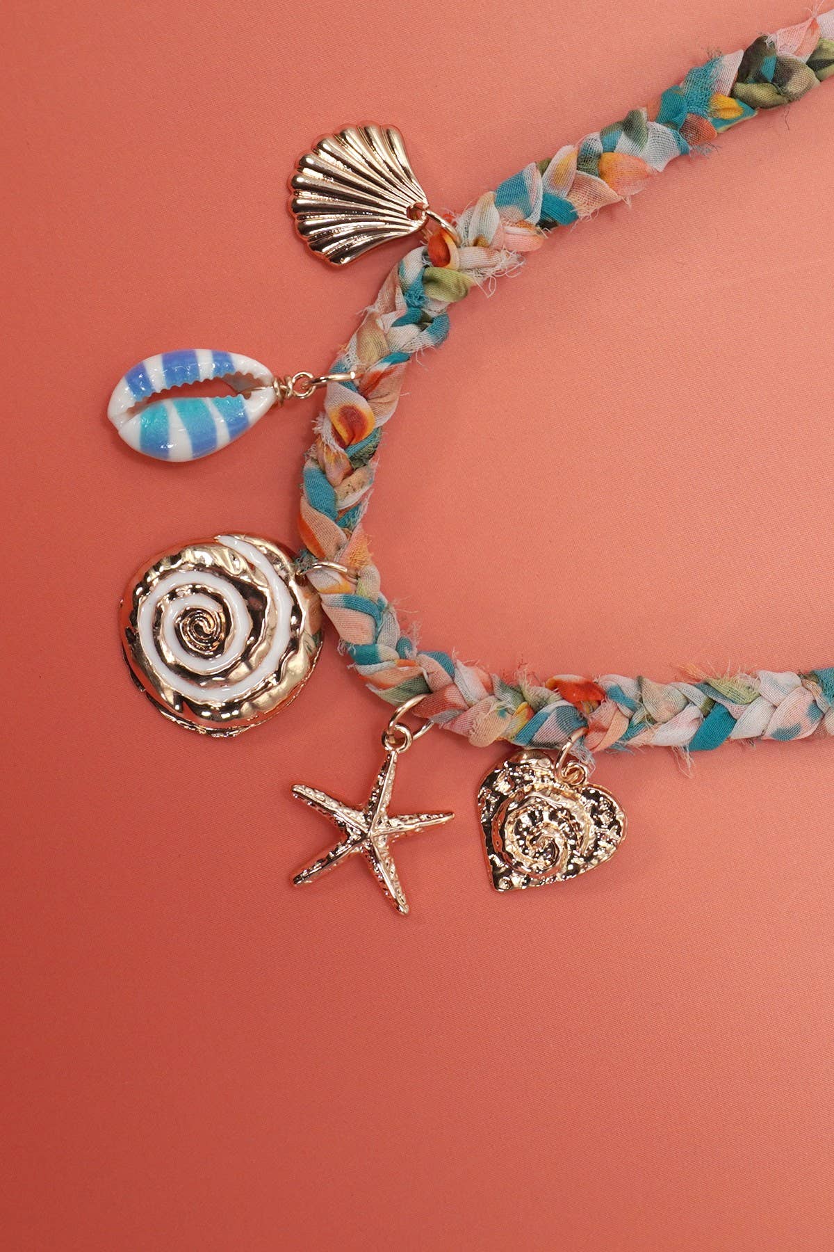 SCARF CHARM NECKLACE-STARFISH  SEASHELL SUN