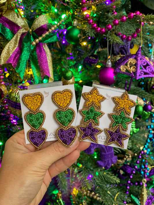 Mardi Gras triple star and hearts