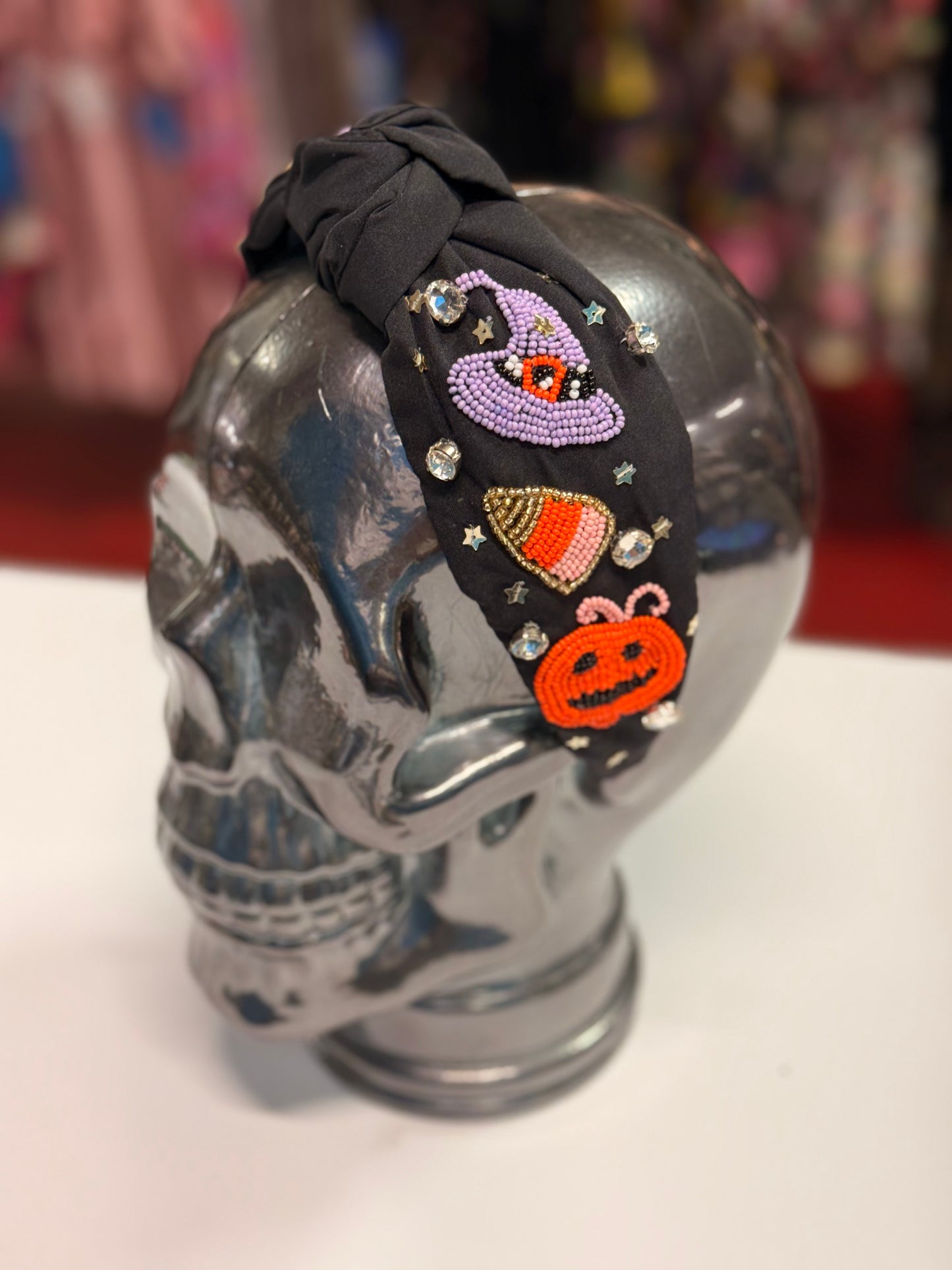 Halloween Witch Hat Candy Corn Top Knot Seed Beaded Handmade