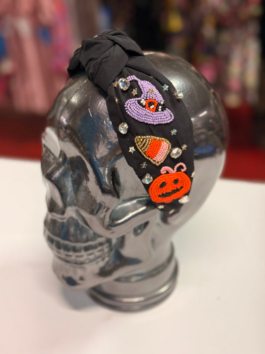 Halloween Witch Hat Candy Corn Top Knot Seed Beaded Handmade