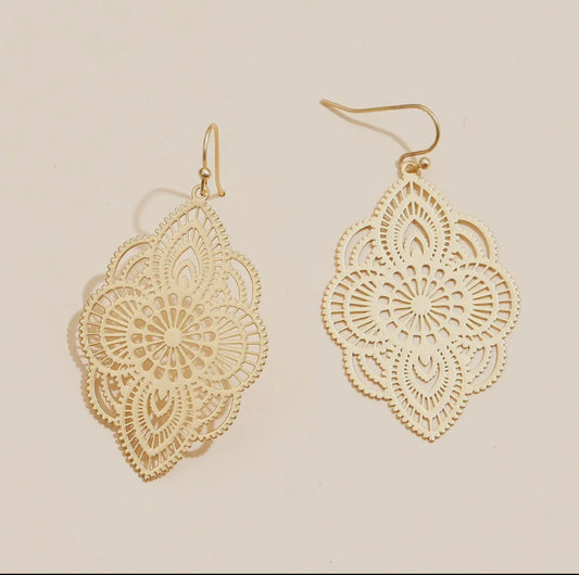 Moroccan Pattern Laser Cut Filigree Metal Earrings