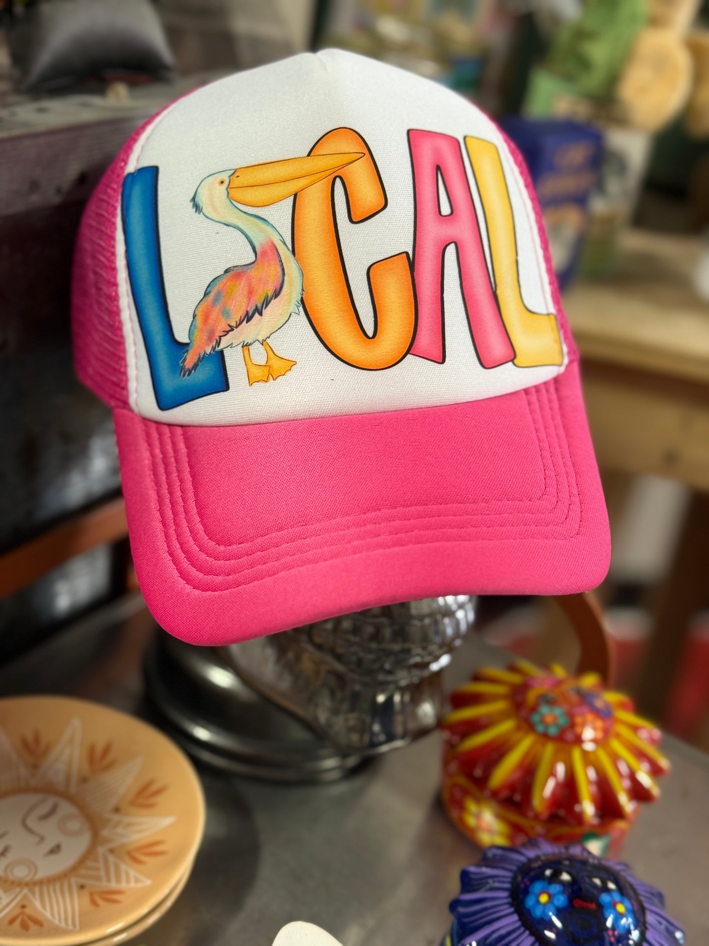 Hot Pink Local pelican trucker hat