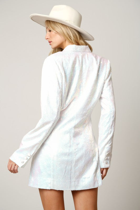 Double breasted sequin blazer dress