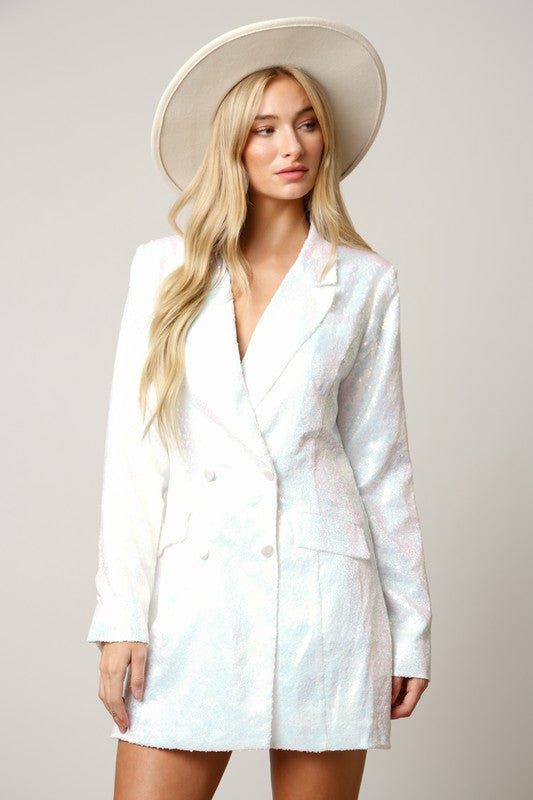 Double breasted sequin blazer dress