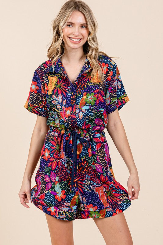 Print Button-Up Romper