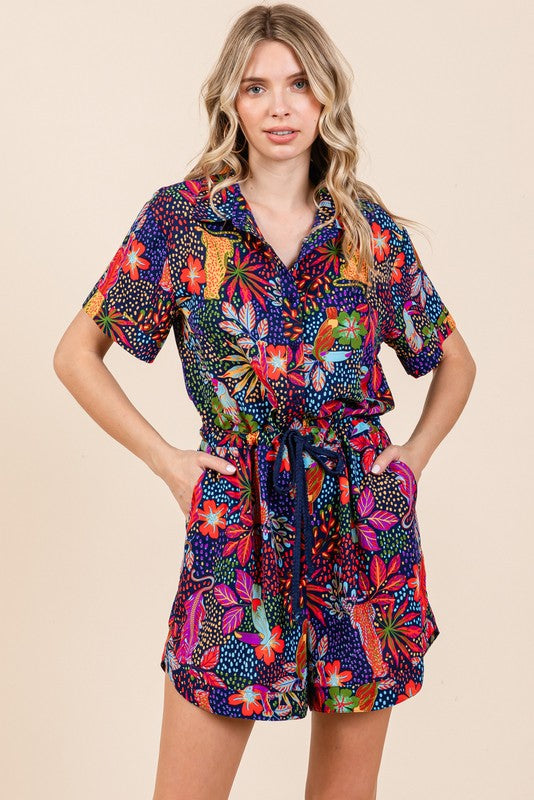 Print Button-Up Romper