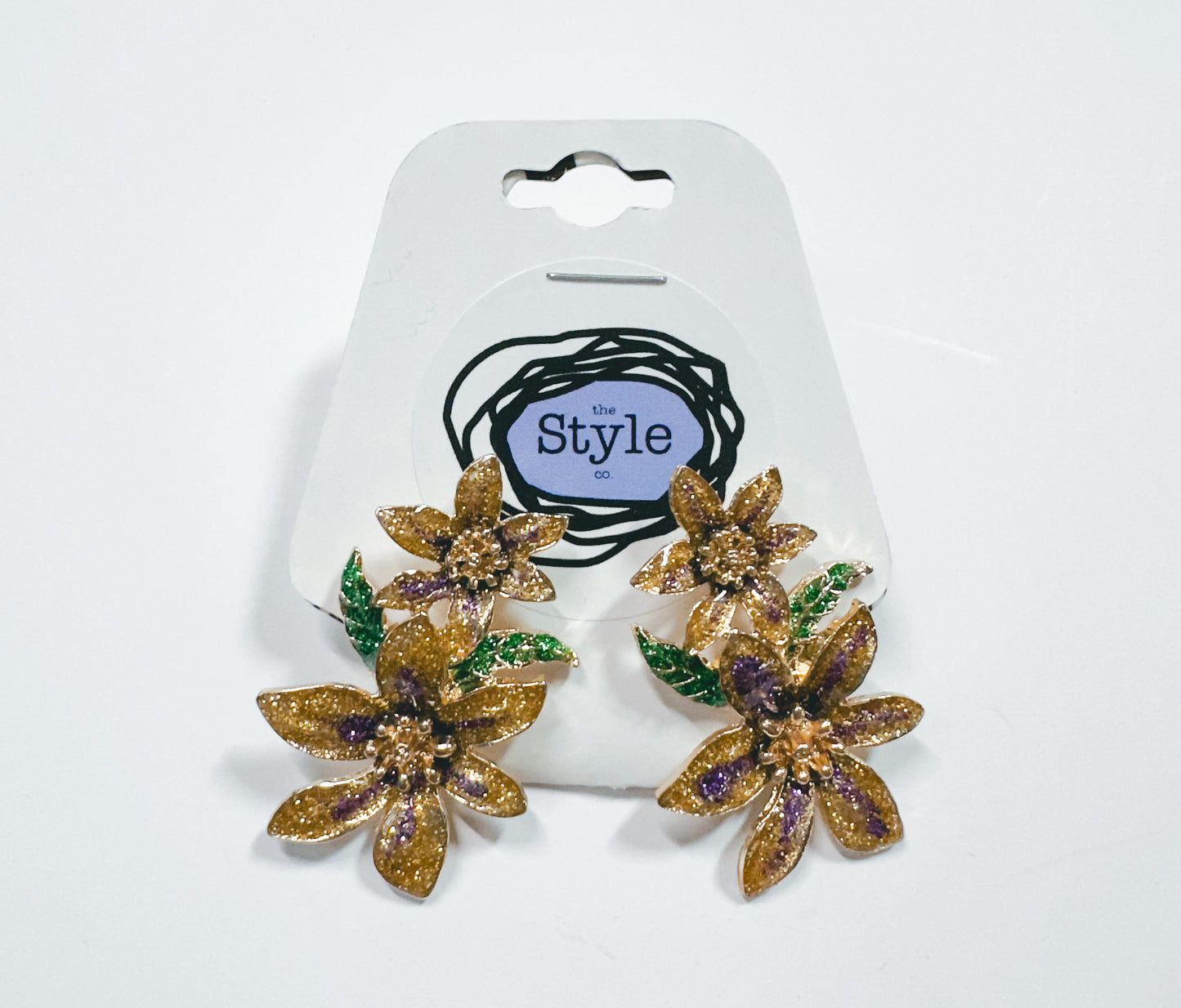 Mardi Gras Double Flower Earrings