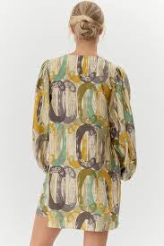 Abstract Print 3/4 Sleeves Dress