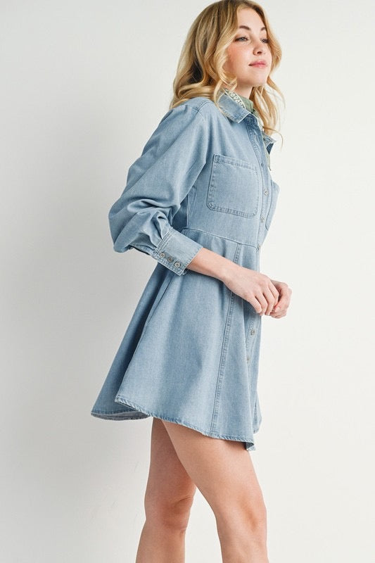 DENIM BUTTON DOWN SHIRT DRESS