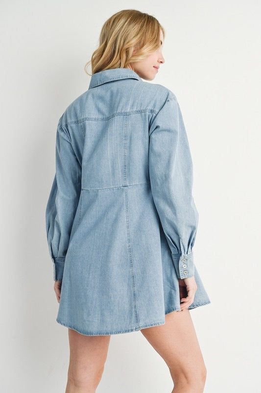 DENIM BUTTON DOWN SHIRT DRESS