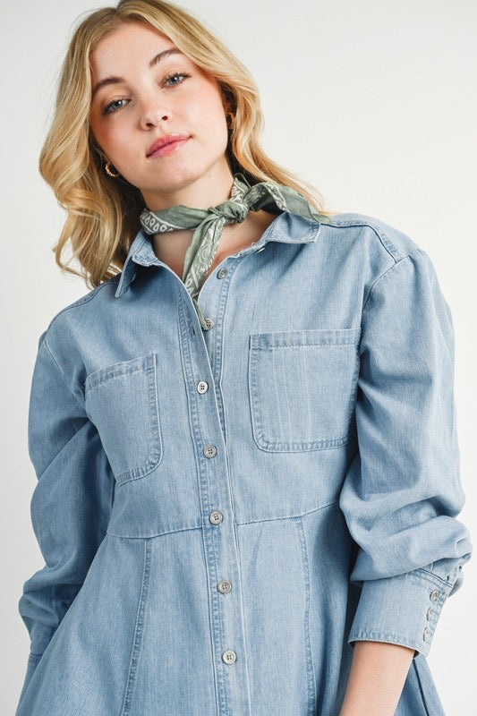 DENIM BUTTON DOWN SHIRT DRESS