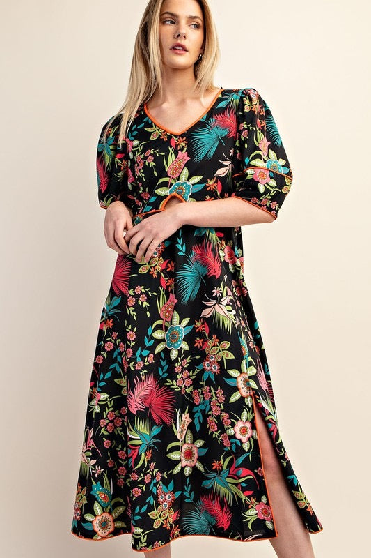 Moody Tropical Print Dress