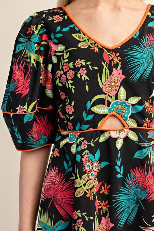 Moody Tropical Print Dress