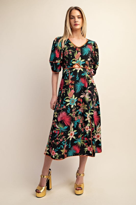 Moody Tropical Print Dress