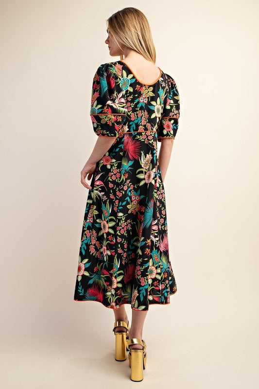 Moody Tropical Print Dress