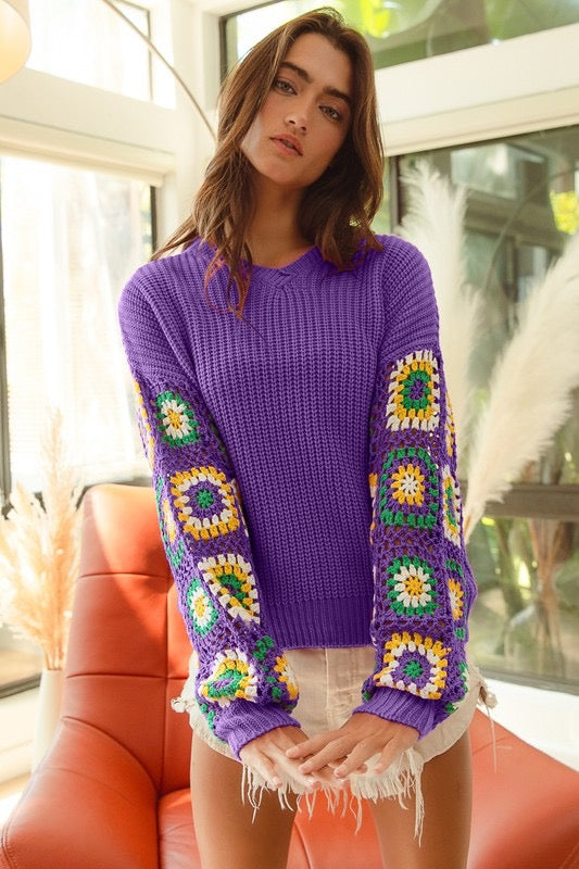 Granny Square Mardi Gras Sweater