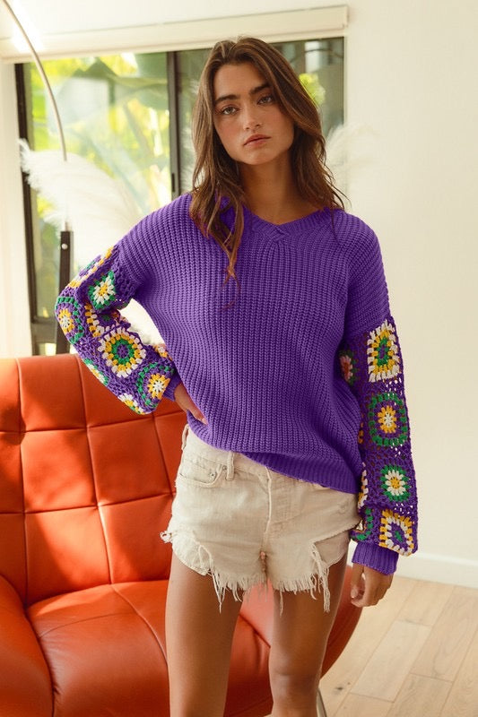 Granny Square Mardi Gras Sweater