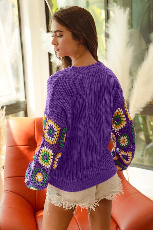 Granny Square Mardi Gras Sweater